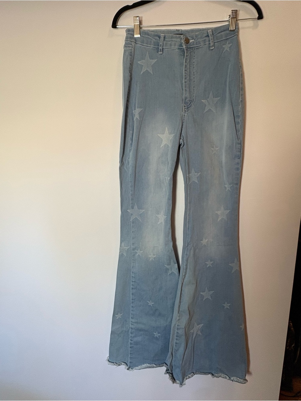 Nasty Girl Light Blue Star-Print Flared Jeans